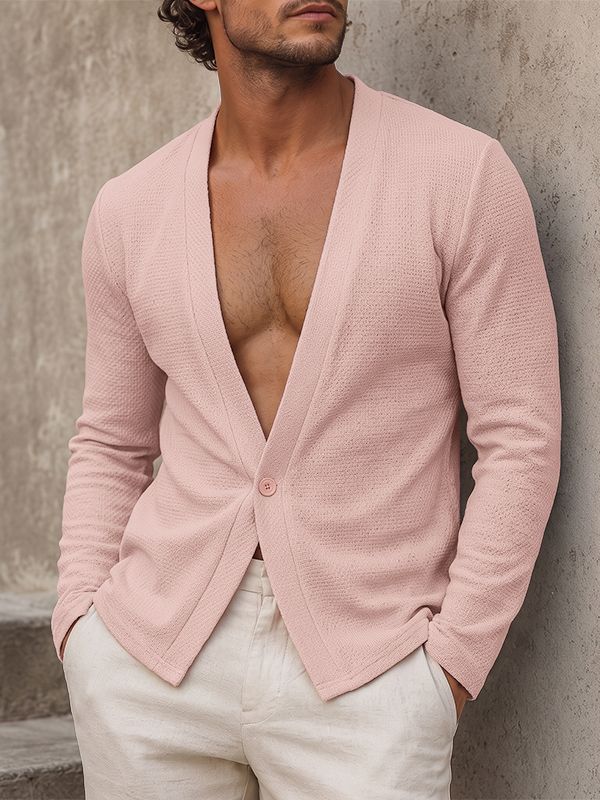 De hombre Yuppie Resort Deep V-Neck Collarless Textured Cárdigan