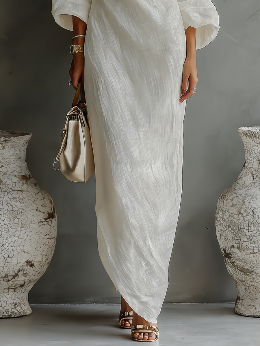 Elegante Vestido fluido Avorio con diseño a Hombros descubiertos