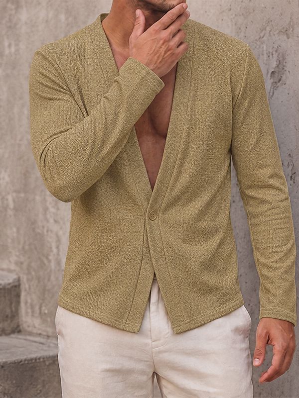 De hombre Yuppie Resort Deep V-Neck Collarless Textured Cárdigan