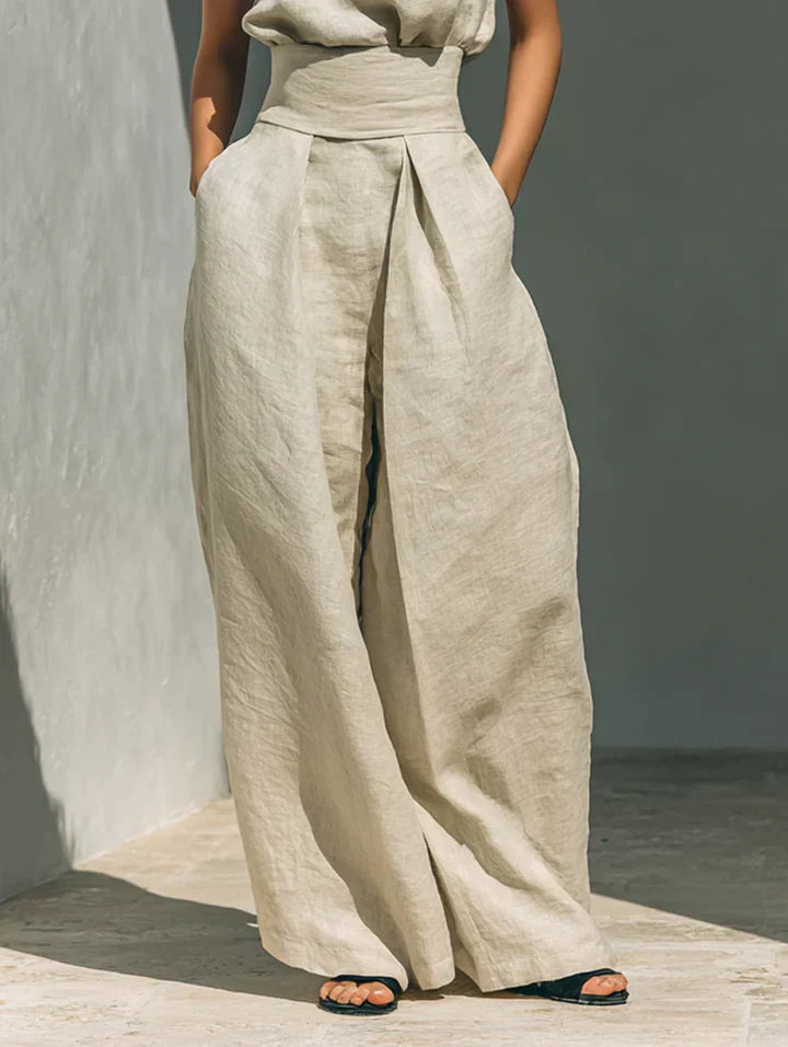 Flor | Conjunto minimalista de top y pantalón amplio de algodón y Lino