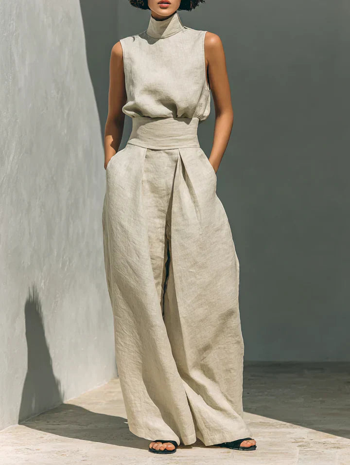Flor | Conjunto minimalista de top y pantalón amplio de algodón y Lino