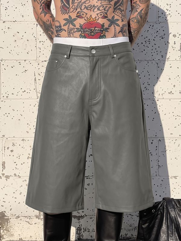 De hombre Y2K Avant-Garde Baggy Faux Piel Short SKUL78972