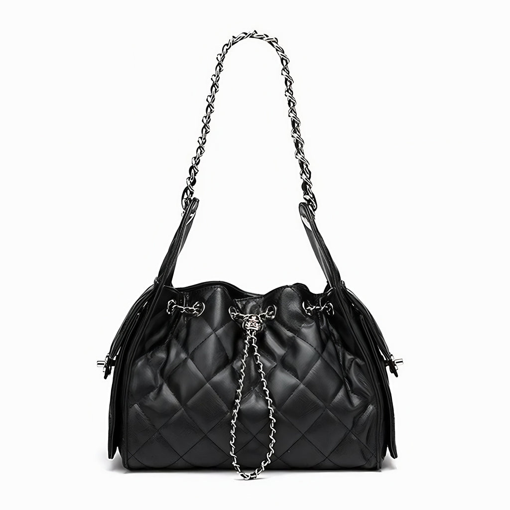 Piel auténtica Textura caviar Gran capacidad Saco Bolso de hombro