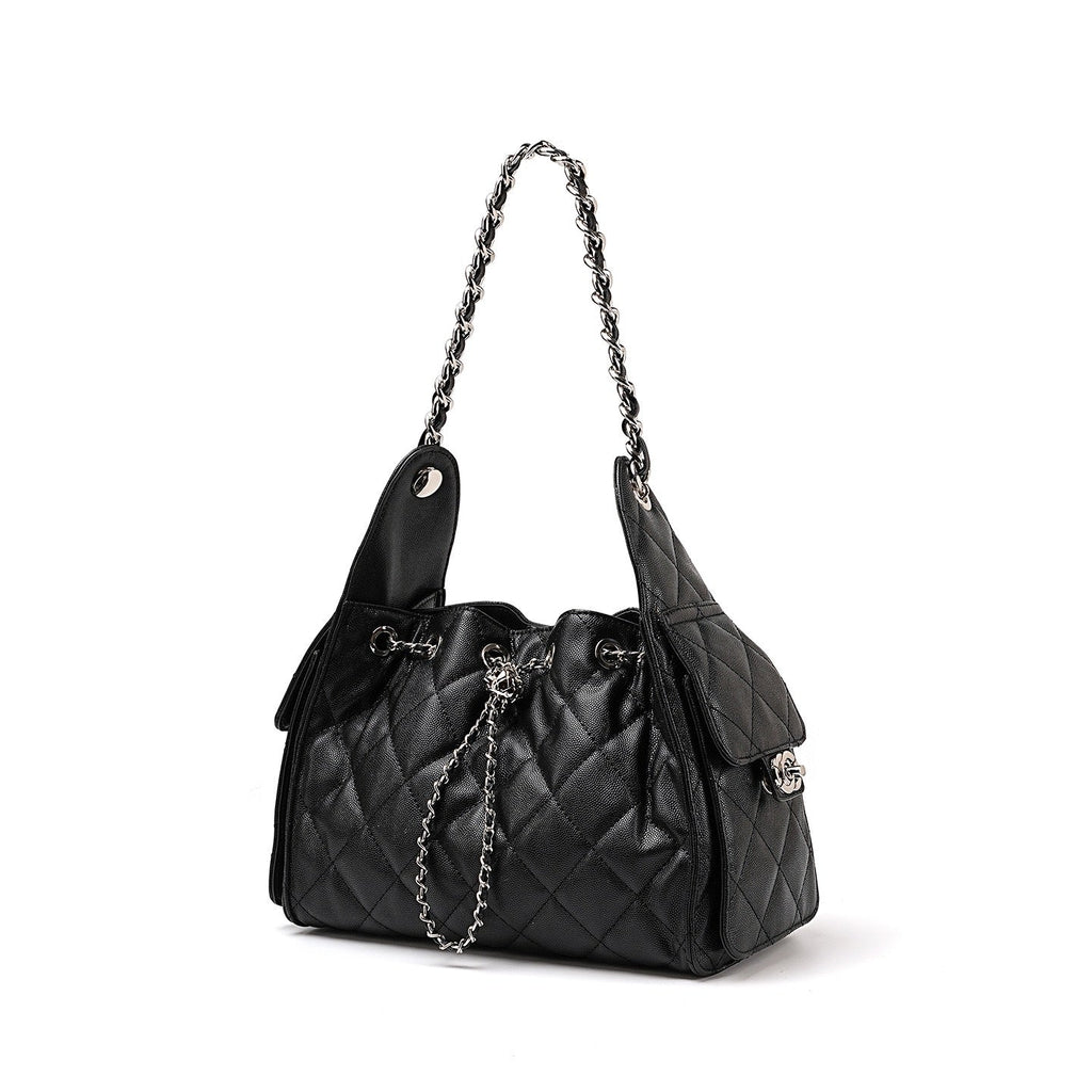 Piel auténtica Textura caviar Gran capacidad Saco Bolso de hombro