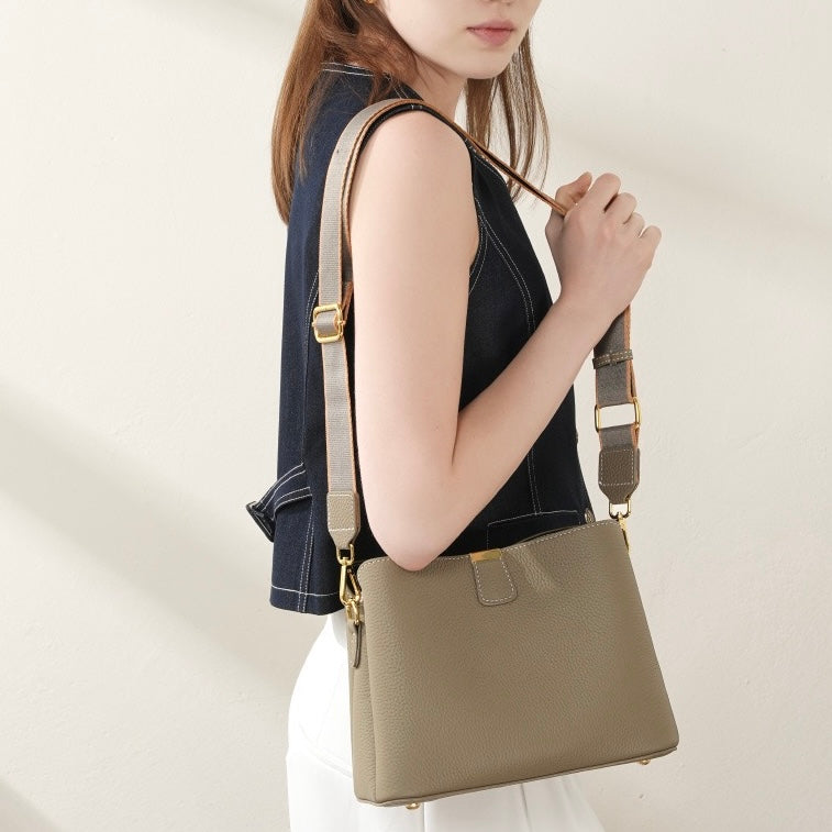 Clásico Dorado-Con detalles Piel auténtica Saco Bolso