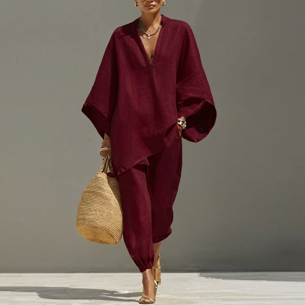 Marina · Conjunto Casual de dos piezas con escote en V de mujer