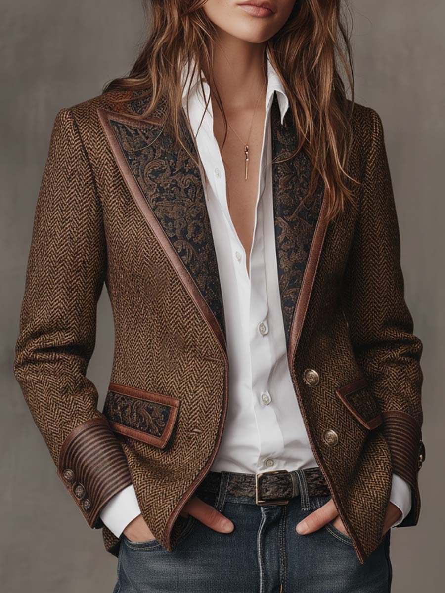 Blazer de tweed espiga Con paneles estampados
