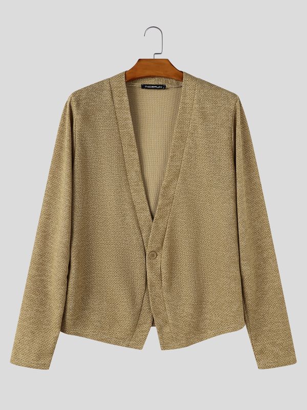 De hombre Yuppie Resort Deep V-Neck Collarless Textured Cárdigan