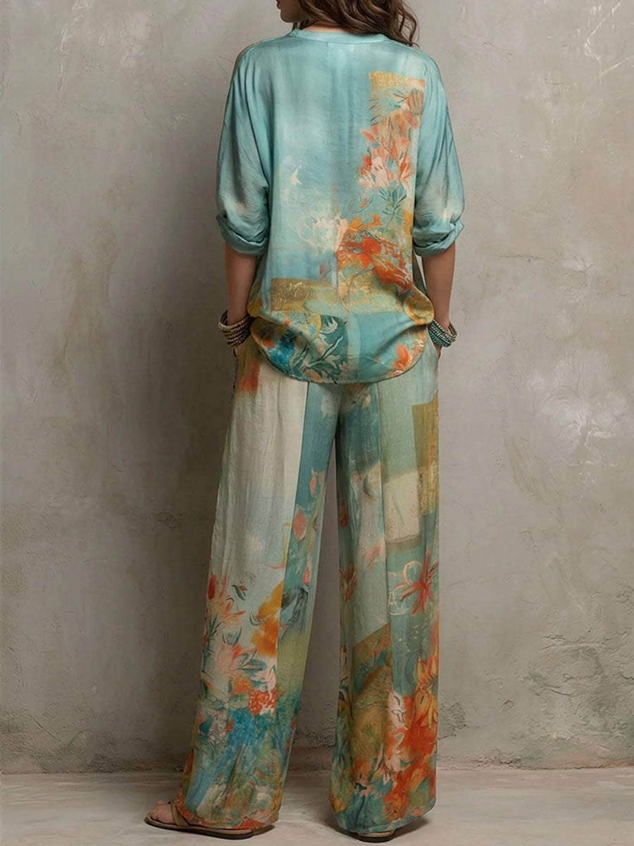 Chiara | Conjunto Elegante con Estampado floral y Pantalones a palazzo