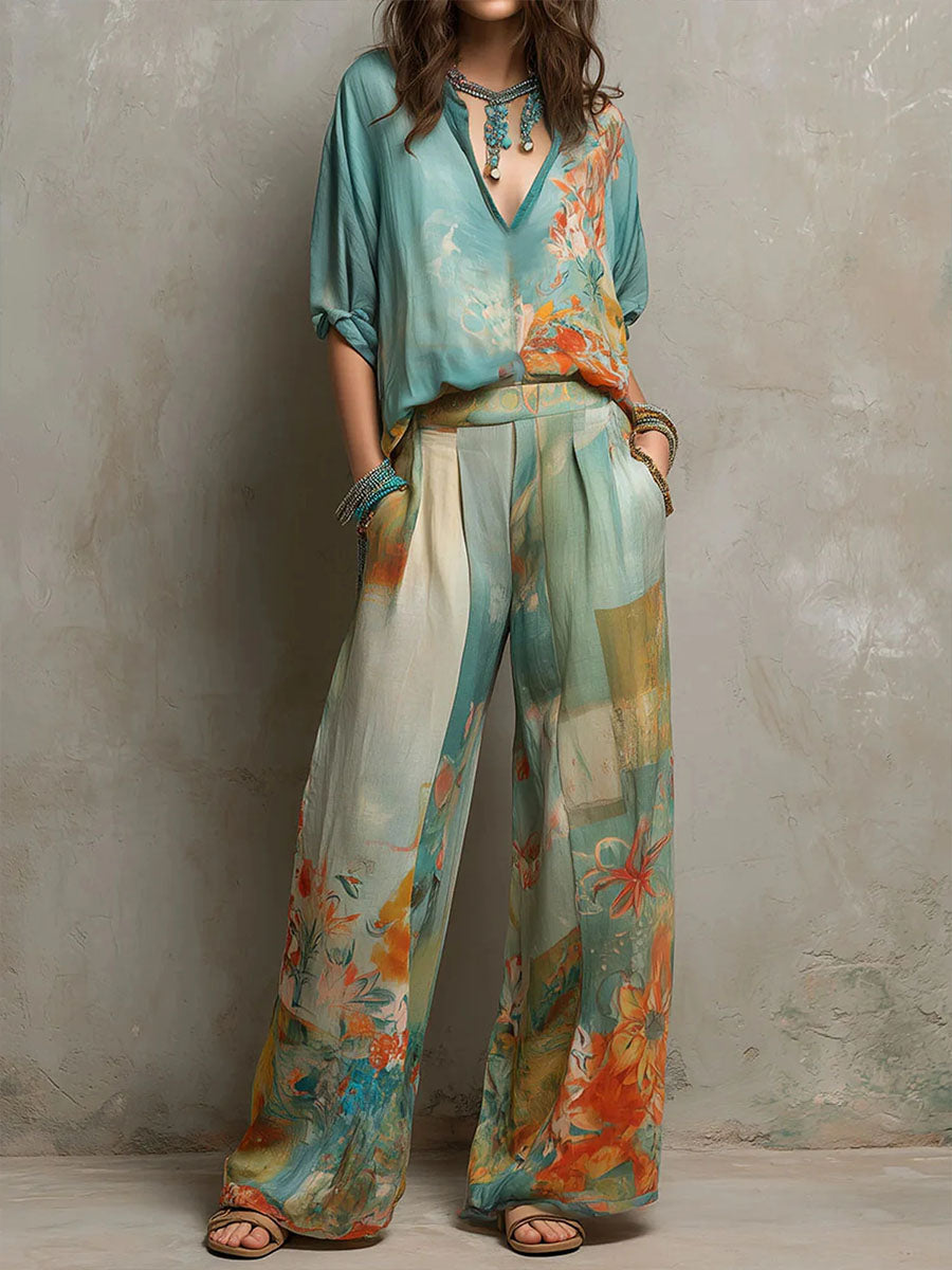 Chiara | Conjunto Elegante con Estampado floral y Pantalones a palazzo